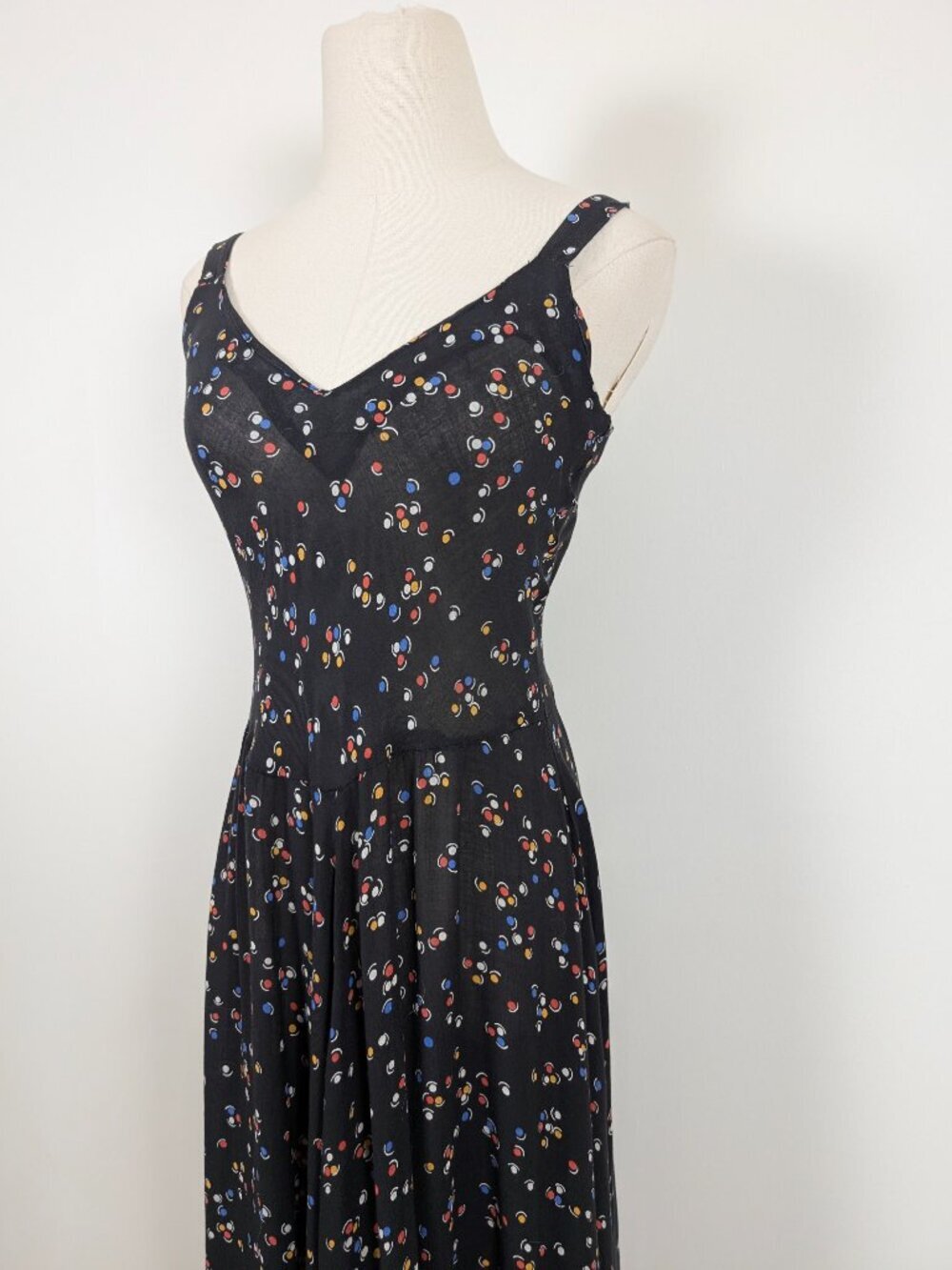 Handmade Polka Dot Sheer Midi A-line Dress Size Small Black - Picture 4 of 13